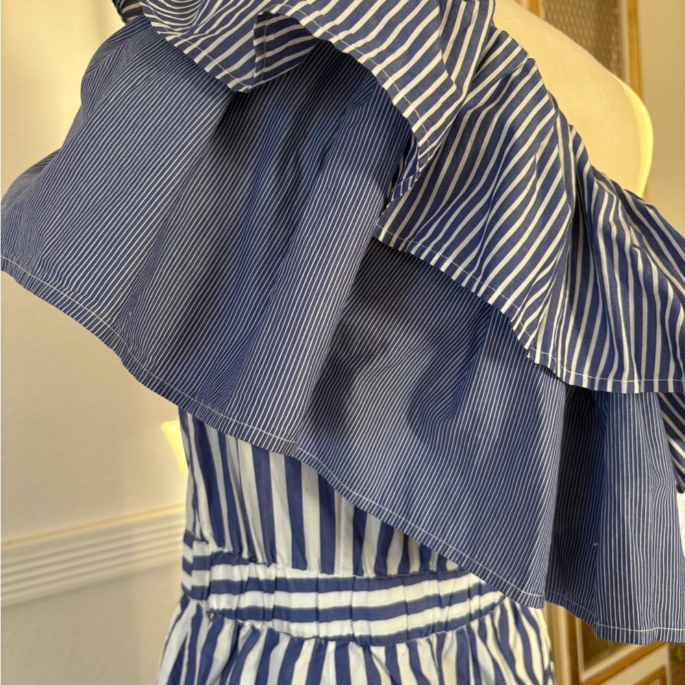 J.Crew One-Shoulder Striped Ruffle Jumpsuit – Size 8 - Picture 6 of 7